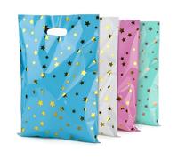 Lot de 40 petits sacs de fête en plastique avec poignées, sacs cadeaux réutilisables en 4 couleurs, parfaits pour les anniversaires, Halloween, mariages et cadeaux de fête (bleu + vert + rose + blanc)