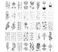 Lot De 40 Petits Tatouages Temporaires Noirs Et Imperméables, Motifs Cursifs Anglais