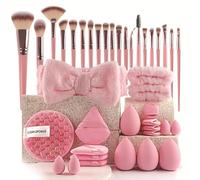 Lot de 40 pinceaux de maquillage professionnels - Mélange de fond de teint - Éponges et applicateurs de qualité supérieure - Rose