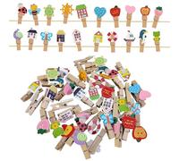 Lot de 40 Pinces à Photo en Bois à Motifs de Dessins animés Mignons avec Ficelle de Jute, pour Affichage de Photo créatif
