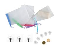 Lot de 40 pochettes en maille pour savon exfoliant, 3 crochets transparents et 5 cordons à ressort transparents en plastique pour le lavage du visage, facile à bulles et à ranger les petits savons