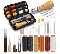 Lot de 40 poinçons de couture portables avec instructions (français non garanti) - Kit de couture en cuir avec sac - Kit de couture en cuir avec fil ciré pour travaux de couture et de réparation du