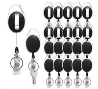 Lot de 40 porte-badges rétractables avec mousqueton et porte-clés for carte d'identité, robustes, noirs Pour le Bureau