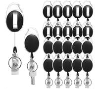 Lot de 40 porte-badges rétractables avec mousqueton et porte-clés for carte d'identité, robustes, noirs Pour le Bureau