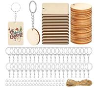 Lot de 40 porte-clés en bois de 5 cm - Ronds et carrés - Avec trou - Pour travaux manuels, décoration à suspendre, décorations de Noël (couleur bois)