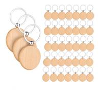Lot de 40 porte-clés ronds en bois brut en hêtre pour gravure et bricolage | Étiquettes vierges en bois Ø 4 cm à peindre, écrire et personnaliser - Pour cadeaux, étiquettes nominatives