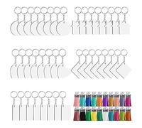 Lot de 40 porte-clés vierges et 40 pompons pour bagues avec chaîne d'extension, anneaux ouverts et pompons de chaîne de sublimation