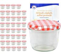 lot de 40 pots de 230 ml avec couvercle à carreaux rouges, livret de recettes Diamant Gelierzauber inclus