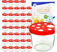 lot de 40 pots renversés de 230 ml en forme d'amanite tue-mouches rouge blanc à pois avec livret de recettes Diamant Gelierzauber