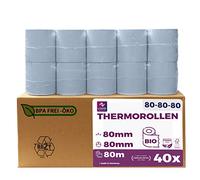 Lot de 40 rouleaux thermiques ÖKO 80 mm x 80 m x 12 mm - Rouleaux de caisse enregistreuse - Pour caisse enregistreuse avec imprimante - Papier thermique sans phénol