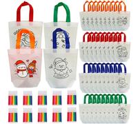 Lot de 40 sachets cadeaux à colorier avec 60 marqueurs jolis sacs cadeaux réutilisables en non-tissé sac fourre-tout à peindre soi-même pour fêtes anniversaires et Noël