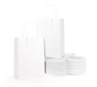 Lot de 40 Sacs Blanc Cabas en Papier Kraft avec Poignées, Cadeaux en Papier Petits sacs de Transport, sacs de Fête pour la Nourriture, la Pâtisserie, le Shopping, les Fêtes de Fin D'année