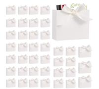 Lot de 40 sacs cadeaux avec nœud - Mini sacs cadeaux blancs - Robustes et indéchirables - Pour anniversaires, mariages, vacances et Noël (ruban blanc)