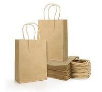 Lot de 40 Sacs Marrons Cabas en Papier Kraft avec Poignées, Cadeaux en Papier Petits sacs de Transport, sacs de Fête pour la Nourriture, la Pâtisserie, le Shopping, les Fêtes de Fin D'année