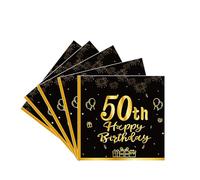 Lot de 40 Serviette Papier Anniversaire 50 ans Noir Dore Serviette Papier Table Motifs - Pre Plie - Serviette de Table Papier Anniversaire Decoration (Noir 50 ans)