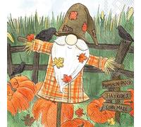 Lot de 40 serviettes à cocktail motif gnome épouvantail | 2 paquets de 20CT | Patch citrouille, corbeaux et labyrinthe de maïs | Taille pliée 12,7 x 12,7 cm | 3 plis, colorants non toxiques et solubles dans l'eau | Imprimées en Allemagne