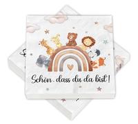 Lot de 40 serviettes d'anniversaire pour enfants avec inscription « Schön dass Du Da bist » - Serviettes de fête d'anniversaire - Serviettes de fête d'enfant - Motif animal - Fête de naissance pour