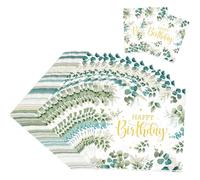 Lot de 40 serviettes d'anniversaire, serviettes Happy Birthday, eucalyptus, pour décoration de table d'anniversaire, fête à thème, baptême de bébé.