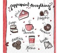 Lot de 40 serviettes de fête à la menthe poivrée | 2 paquets de 20 serviettes de cocktail 3 plis, motif vacances festives