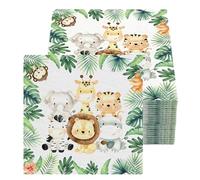 Lot de 40 serviettes de fête au motif d'animaux de la jungle, douces et résistantes aux couleurs, idéales pour les anniversaires d'enfants, les fêtes sur la jungle et la décoration de table, parfaites