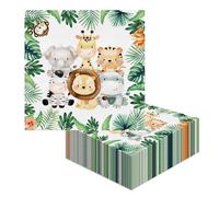 Lot de 40 serviettes de fête au thème de la jungle, pour anniversaire d'enfant, décoration d'animaux de la forêt, serviettes carrées pour anniversaire d'enfant, vacances, serviettes de fête