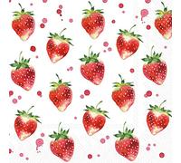 Lot de 40 serviettes de fête sur le thème des fraises | 2 paquets de 16 serviettes de table | Motif fraises douces