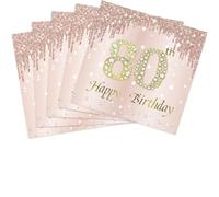 Lot de 40 serviettes de table à double épaisseur sur le thème or rose « Happy 80th Birthday » pour femme, anniversaire, mariage, anniversaire de mariage