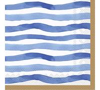 Lot de 40 serviettes de table à rayures ondulées bleues | 2 paquets de 20 serviettes de table pour boissons, 12,7 x 12,7 cm