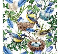 Lot de 40 serviettes de table en papier bleu motif oiseaux nid d'ange - Serviettes en papier pour découpage - Fournitures de fête d'anniversaire