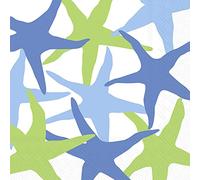 Lot de 40 serviettes de table étoiles de mer bleues et vertes | 2 paquets de 20 serviettes de table - 12,7 x 12,7 cm