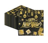 Lot de 40 serviettes de table jetables en papier pour mariage, anniversaire - Noir et doré - Décoration de table pour le Nouvel An