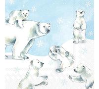 Lot de 40 serviettes de table motif ours polaire - Motif arctique - 16,5 x 16,5 cm, ours ludiques dans une scène enneigée