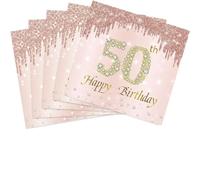 Lot de 40 serviettes de table pour 50e anniversaire sur le thème or rose - Décorations de 50e anniversaire - Serviettes de cocktail pour femme