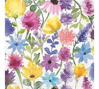 Lot de 40 serviettes de table pour fête florale d'été, 2 paquets de 20 carats, fleurs sauvages colorées sur blanc crème, 3 plis, 16,5 x 16,5 cm, imprimées en Allemagne