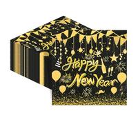 Lot de 40 serviettes de table pour le Nouvel An 2026, 33 x 33 cm, noir et doré, décoration de table pour Nouvel An, fête du Nouvel An, fête de famille
