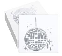 Lot de 40 serviettes décoratives discothèques, blanches, 33 x 33 cm, vaisselle jetable, décoration d'anniversaire des années 70, 80, 90, décoration de fête, boule disco, etc. Utilisées
