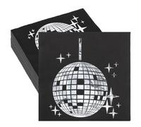 Lot de 40 serviettes décoratives discothèques, noires, 33 x 33 cm, vaisselle jetable, décoration d'anniversaire des années 70, 80, 90, décoration de fête, boule disco, etc. Utilisées
