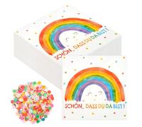 Lot de 40 serviettes en papier arc-en-ciel avec confettis multicolores - Pour communion, baptême, fête prénatale, mariage - 33 x 33 cm