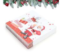 Lot de 40 serviettes en papier de Noël - Pulpe vierge de qualité supérieure, 16,5 cm, serviettes festives jetables, motifs Père Noël et flocon de neige pour décoration de table de vacances (blanc)