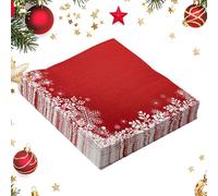 Lot de 40 serviettes en papier de Noël - Pulpe vierge de qualité supérieure, 16,5 cm, serviettes festives, motifs Père Noël et flocon de neige pour décoration de table de vacances (rouge)