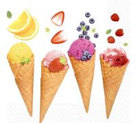 Lot de 40 serviettes en papier décoratives jetables pour fête de crème glacée, fête d'anniversaire, fête au bord de la piscine, dessert gâteau d'anniversaire, crème glacée, 16,5 x 15,2 cm