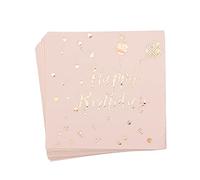 Lot de 40 serviettes en papier « Happy Birthday » - Rose et doré - Décoration de table - Décoration de fête d'anniversaire