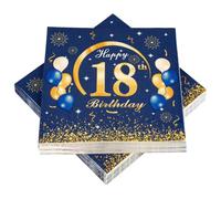 Lot de 40 serviettes en papier pour 18e anniversaire garçon, décoration pour 18e anniversaire garçon, 18e anniversaire garçon, 33 x 33 cm, pour 18e anniversaire de fille