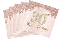 Lot de 40 serviettes en papier pour 30e anniversaire, 16,5 x 16,5 cm, or rose