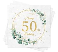 Lot de 40 serviettes en papier pour 50e anniversaire - Vert eucalyptus - Vert sauge - Décoration de table