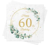 Lot de 40 serviettes en papier pour 60e anniversaire - Vert eucalyptus - Vert sauge - Décoration de table