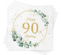 Lot de 40 serviettes en papier pour 90e anniversaire - Vert eucalyptus - Vert sauge - Décoration de table