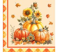 Lot de 40 serviettes en papier pour décoration d'automne, citrouille, feuilles d'érable, Halloween, Action de grâce, décoration de table en papier, anniversaire, mariage - 33 x 33 cm