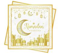 Lot de 40 serviettes en papier pour l'Aïd - Décorations de Ramadan et de l'Aïd - 33 x 33 cm - Décorations de table - Fournitures de fête - Accessoires de fête - Doré et blanc