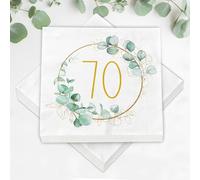 Lot de 40 serviettes en papier pour le 70e anniversaire - Eucalyptus doré et vert - Décoration de table pour 70 ans - Pour femme et homme